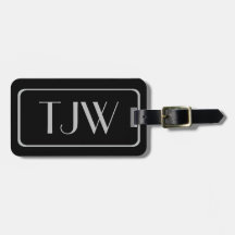 Klassiskt Silver Initialer på svarta resgodstaggar