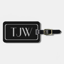 Klassiskt Silver Initialer på svarta resgodstaggar Bagagebricka