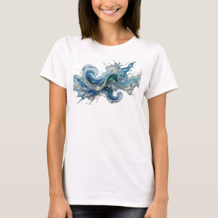 Klassiskt silver VATTENSPLASH konstnärligt motiv T Shirt