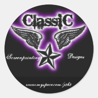 Klassiskt skärmtrycksmärke runt klistermärke