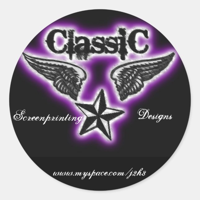 Klassiskt skärmtrycksmärke runt klistermärke (Framsida)