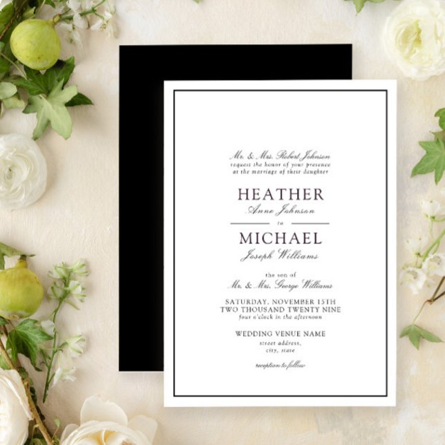 Klassiskt skript Bröllop i traditionell svartvitt Inbjudningar (Easily personalize this traditional wedding invitation for a beautiful suite!)