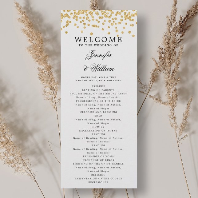 Klassiskt skript, Bröllopsprogram Konfetti Guld Inbjudningar (Classic Script Wedding Program Confetti Gold)
