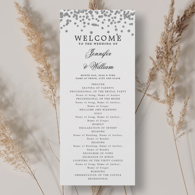 Klassiskt skript, Bröllopsprogram Konfetti Silver Inbjudningar (Classic Script Wedding Program Confetti Silver )