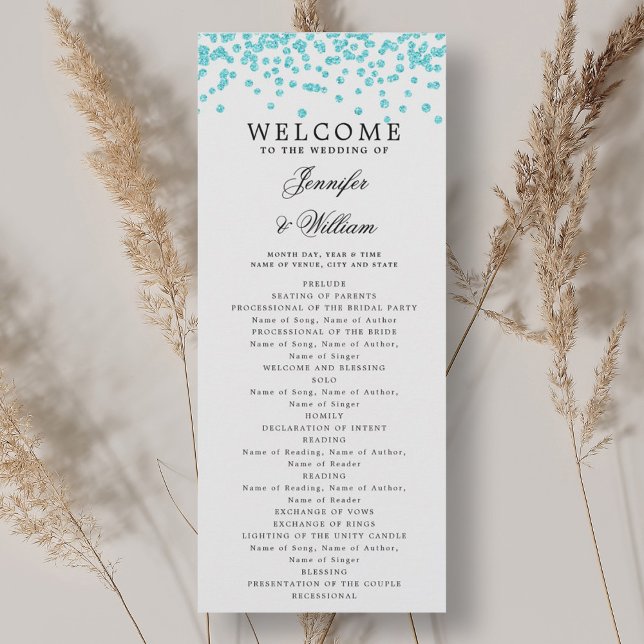 Klassiskt skript, Bröllopsprogram, konfetti turkos Inbjudningar (Classic Script Wedding Program Confetti Turquoise )