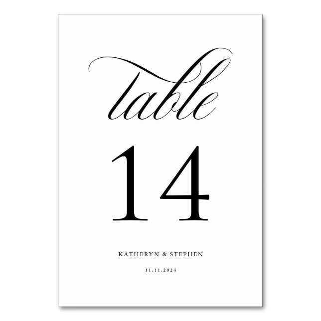Klassiskt skript Elegant bröllop Bordsnummer 14 (Framsidan)