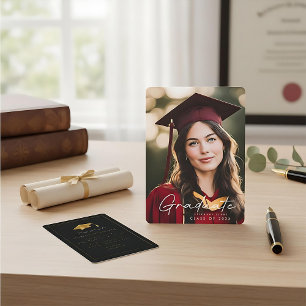 Klassiskt skript, fotosvart guld studenten inbjudningar
