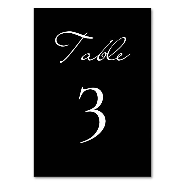 Klassiskt skript, minimalistiskt svart Bröllop Bordsnummer (Framsidan)