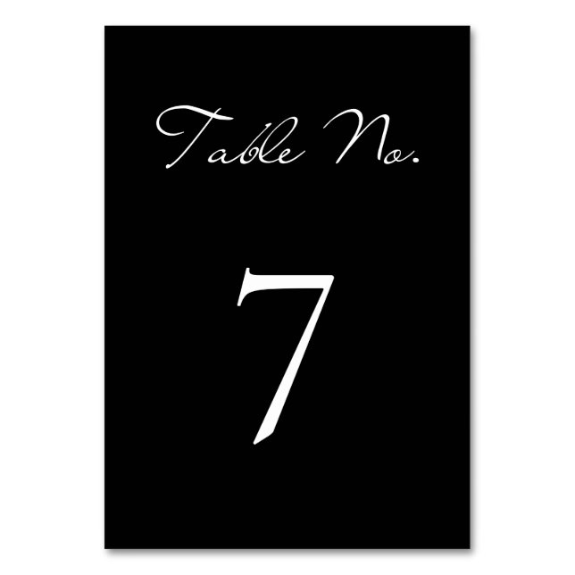 Klassiskt skript, minimalistiskt svart Bröllop Bordsnummer (Framsidan)