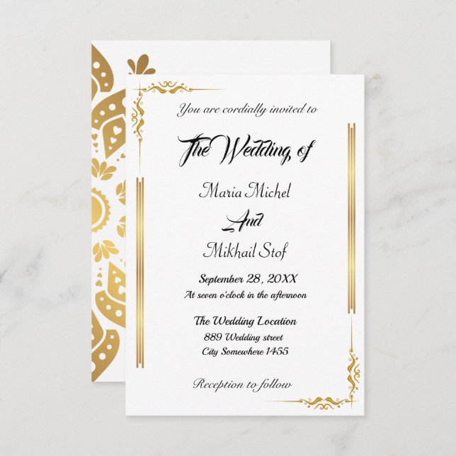 Klassiskt skript och Östra Guld Motif Inbjudningar (Fram/baksida)