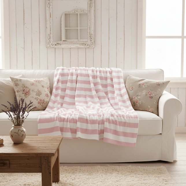 Klassiskt Snygg Baby Rosa och Vit Randig Fleecefilt (Classically Stylish Baby Pink and White Striped Fleece Blanket)