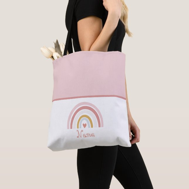 Klassiskt Sött Chic Prendy Namn Rosa Regnbåge Tygkasse (Närbild)