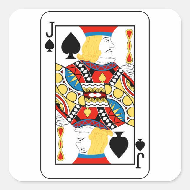 Klassiskt Spader Knekt Poker Kort Fyrkantigt Klistermärke (Framsida)