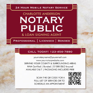 Klassiskt Stil Mobile Notary Public ID Burgundy Visitkort