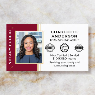 Klassiskt Stil Notary Signing Agent ID Burgundy Visitkort