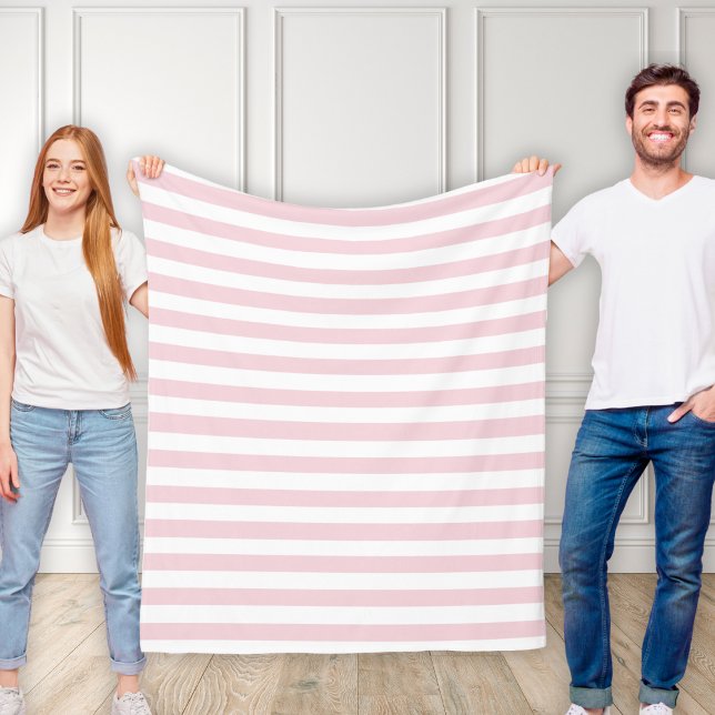 Klassiskt Stilig Baby Rosa och Vit Randig Fleecefilt (Classically Stylish Baby Pink and White Striped Fleece Blanket)
