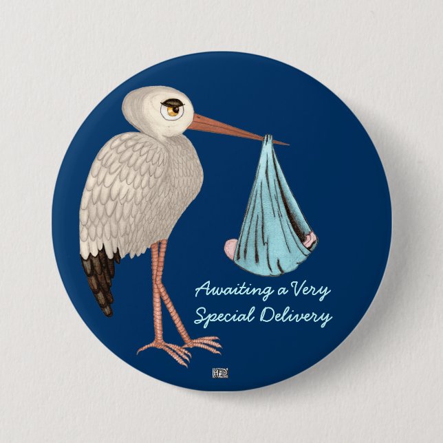 Klassiskt stork (blått) (babyskor) knapp (Framsida)