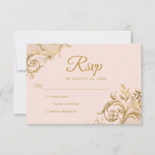 Klassiskt svarskort för Rosa Guld Quinceanera OSA Kort