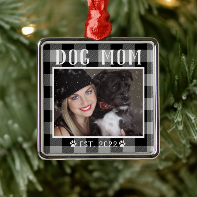 Klassiskt svart foto av Personligen Hund Mamma Julgransprydnad Metall (Träd)