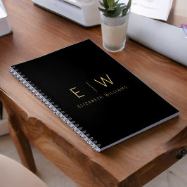 Klassiskt svart Guld minimalistiskt Monogram Namn Anteckningsbok