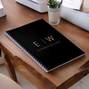 Klassiskt svart Guld minimalistiskt Monogram Namn Anteckningsbok
