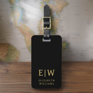 Klassiskt svart Guld minimalistiskt Monogram Namn Bagagebricka
