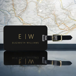 Klassiskt svart Guld minimalistiskt Monogram Namn Bagagebricka