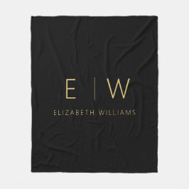 Klassiskt svart Guld minimalistiskt Monogram Namn Fleecefilt