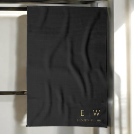 Klassiskt svart Guld minimalistiskt Monogram Namn Kökshandduk