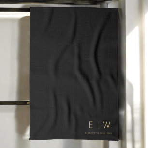 Klassiskt svart Guld minimalistiskt Monogram Namn Kökshandduk