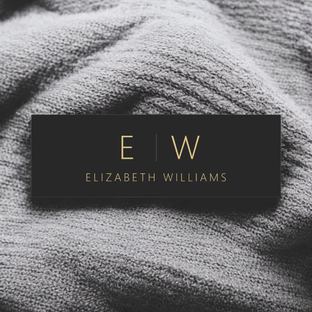 Klassiskt svart Guld minimalistiskt Monogram Namn Namnbricka (Skapare uppladdad)