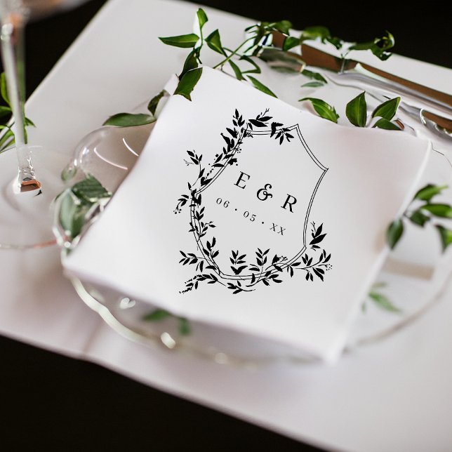 Klassiskt svart läder, Vapensköld, Bröllop Monogra Pappersservett (Skapare uppladdad)