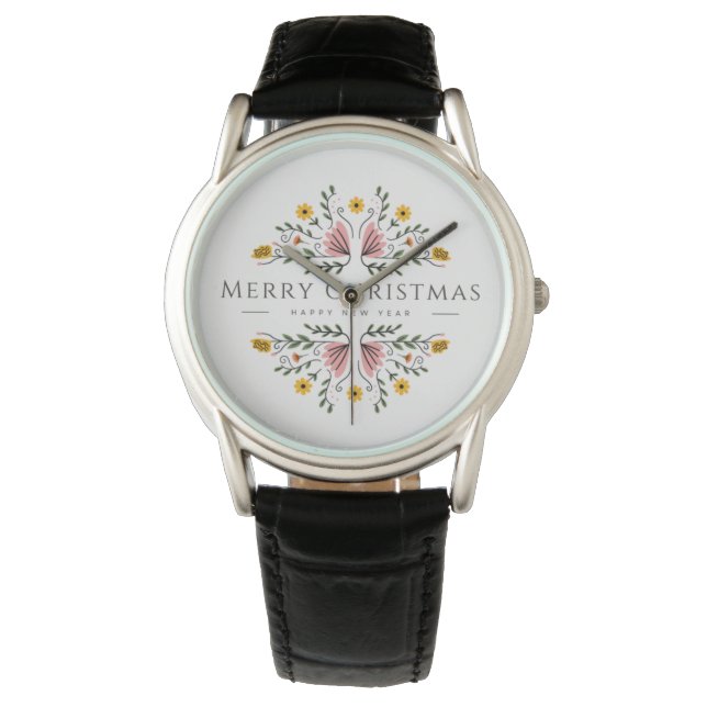 Klassiskt svart läderbevakning armbandsur (Framsida)