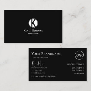 Klassiskt svart med Monogram- och Logotyp-Snyggt Visitkort