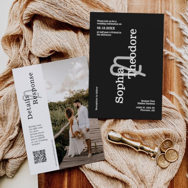 Klassiskt svart, modern, minimal QR-kodfoto för Br Inbjudningar (Skapare uppladdad)