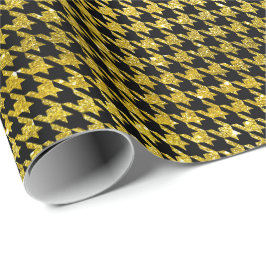 Klassiskt svart och guld Houndstooth-mönster Presentpapper
