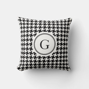Klassiskt svart och vitt houndstooth monogram kudde