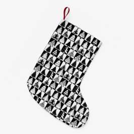 Klassiskt svart och vitt julgranmönster liten julstrumpa