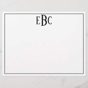 Klassiskt svart och vitt Modern Monogram-Antecknin Brevhuvud