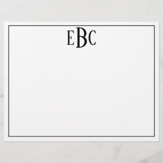 Klassiskt svart och vitt Modern Monogram-Antecknin Brevhuvud