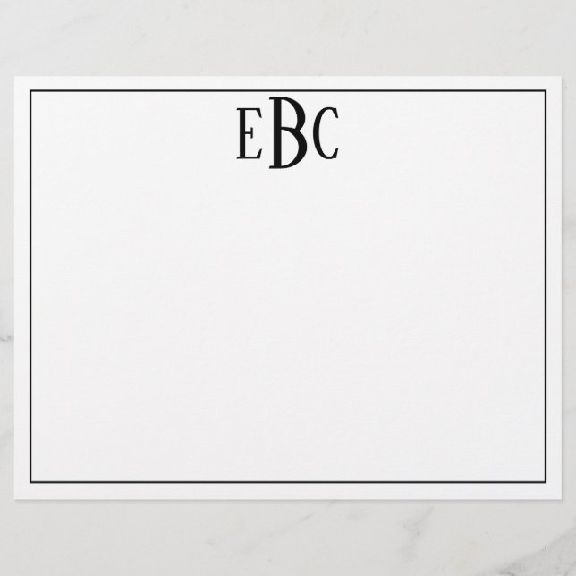 Klassiskt svart och vitt Modern Monogram-Antecknin Brevhuvud (Framsida)