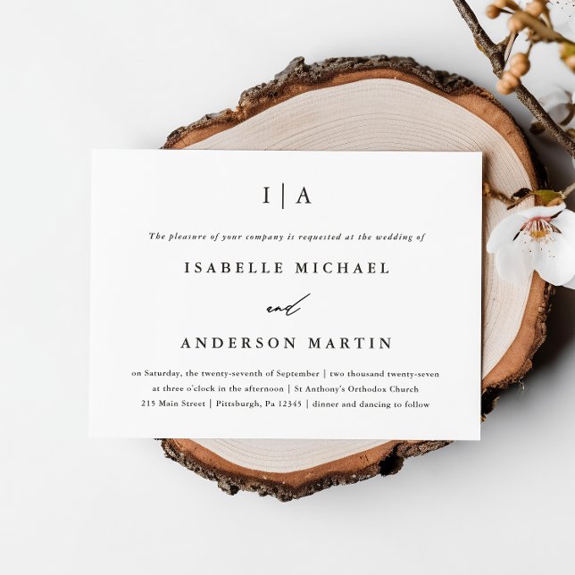 Klassiskt svart och vitt Monogram Bröllop Inbjudningar (Skapare uppladdad)