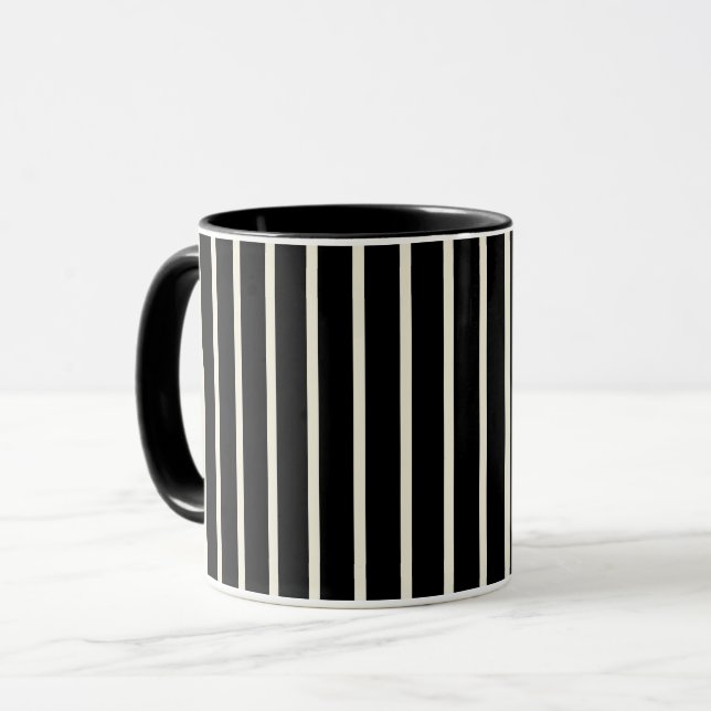 Klassiskt svart och vitt randigt mönster mugg (Framsida vänster)
