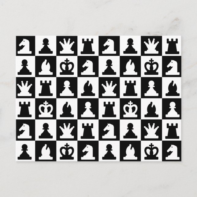 Klassiskt svart och vitt schackbrädemönster vykort (Framsida)