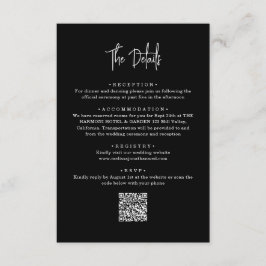 Klassiskt, svart QR-kod, handskrivet skript Bröllo Tilläggskort