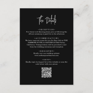 Klassiskt, svart QR-kod, handskrivet skript Bröllo Tilläggskort