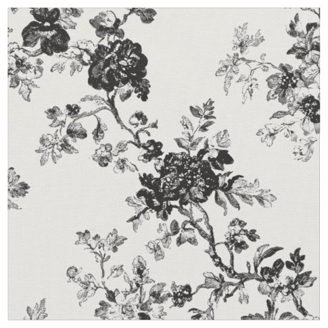 Klassiskt svart ros toile-mönster tyg (Närbild)