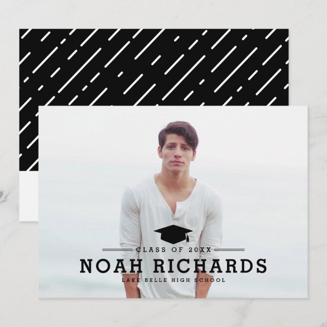 Klassiskt svart typografi - foto Studenten Inbjudningar (Fram/baksida)