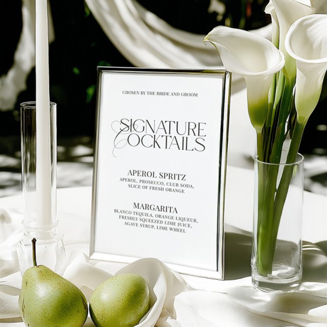 Klassiskt svart-vit bröllopsskylt för signaturdryc (Classic Black White Wedding Signature Drinks Sign)