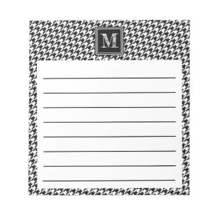 Klassiskt svart, vitt Houndstooth   Modern monogra Anteckningsblock